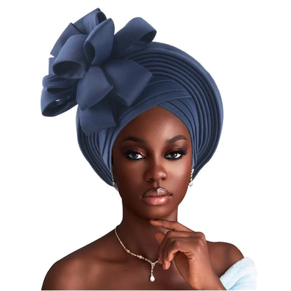 Grande fleur Turban casquette pour femmes élégant Auto Gele couvre-chef dame africaine bandeau Nigeria femme couvre-chef chapeau musulman