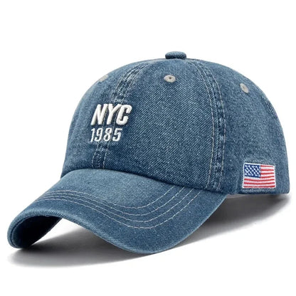 Mode NYC 1985 broderie Denim Snapback casquettes de Baseball réglable en plein air décontracté adulte lavage sport Golf soleil chapeaux