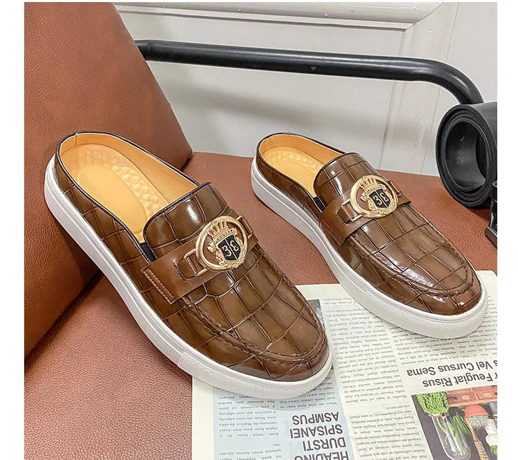 Mocassins en cuir de style britannique pour hommes, demi-chaussures marron, chaussures à enfiler, confortables et respirantes, haute qualité, été