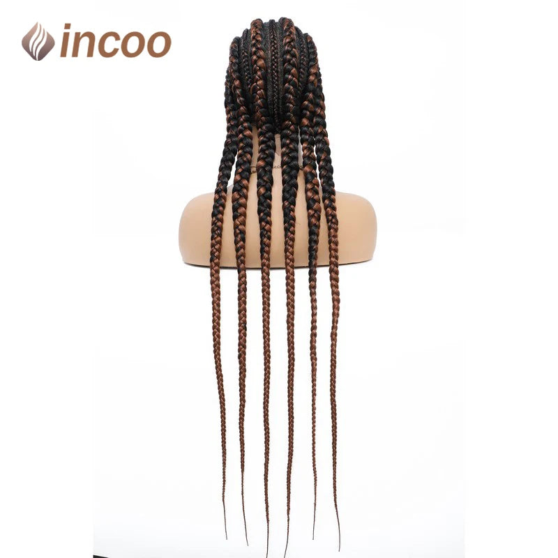 Incoo-Perruque synthétique tressée pour femmes noires, 36 pouces, sans nœud, boîte, Cornrow, cheveux africains