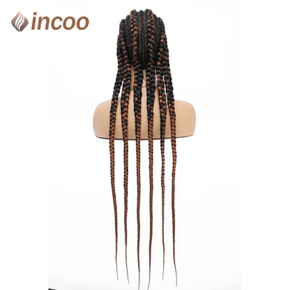 Incoo-Perruque synthétique tressée pour femmes noires, 36 pouces, sans nœud, boîte, Cornrow, cheveux africains