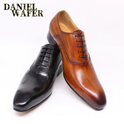 Chaussures Oxford de luxe en cuir véritable pour hommes, faites à la main, noir, marron, imprimé, à lacets, pointu, Parker, mariage, bureau, robe formelle