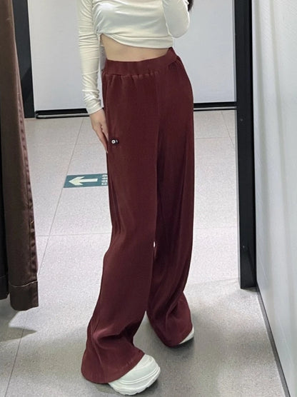 Sport Yoga taille haute pantalon droit femmes plié ample jambe large pantalon respirant décontracté solide taille élastique pantalons pour femmes