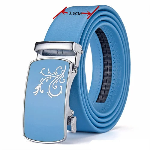 Ceinture automatique bleu ciel pour hommes et femmes, ceinture de loisirs d'affaires, bande passante 3cm et 2024 cm, nouvelle mode, 3.5