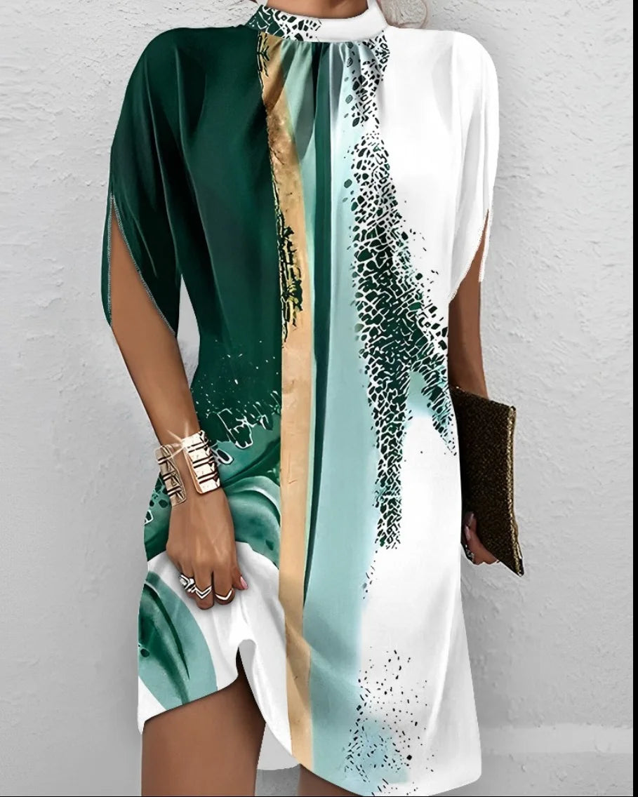 Mini robe décontractée à col rond pour femmes, nouvelle mode, imprimé Tie Dye, élégante, manches chauve-souris, ample, été, 2023