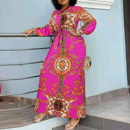 VONDA Robe Maxi 2024 été femmes bohème imprimé fête Robe d'été à manches longues col montant Robe décontractée vacances robes ceinturée