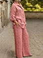 Ensemble 2 pièces en coton et lin pour femmes, chemise à manches longues, jambe large, mode féminine, bureau, printemps, automne
