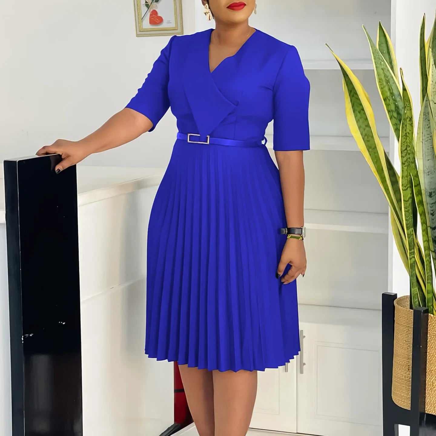 Robe plissée mi-longue en polyester à manches courtes et col en V pour femmes, vêtements africains, robe élégante, fête de mariage, été, Dashiki, 2025