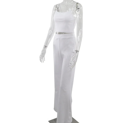 Haut court à bretelles spaghetti et pantalon évasé adt pour femmes, olympiques décontractés, ensemble deux pièces monochromes simples, tenues d'été sexy