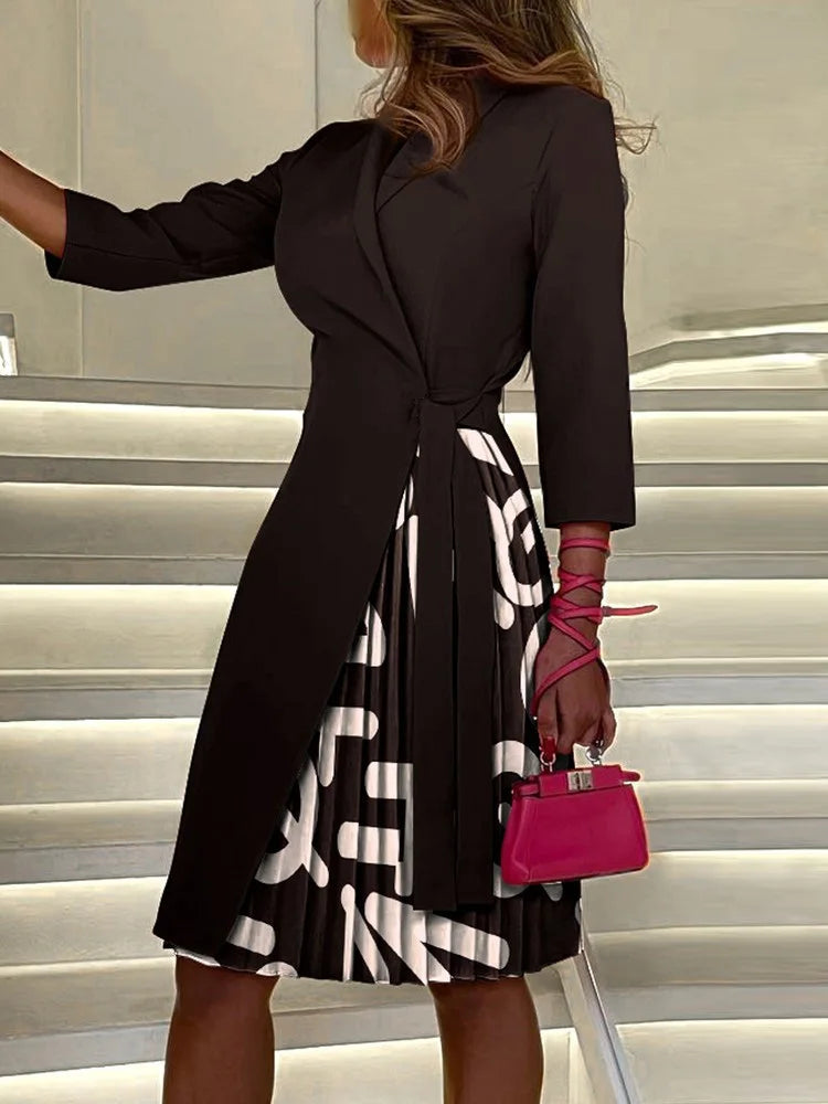 Robe de soirée imprimée à carreaux à manches trois-quarts pour femmes, col en V, dame de bureau, mode pour dames, streetwear d'automne, livraison directe, nouveau