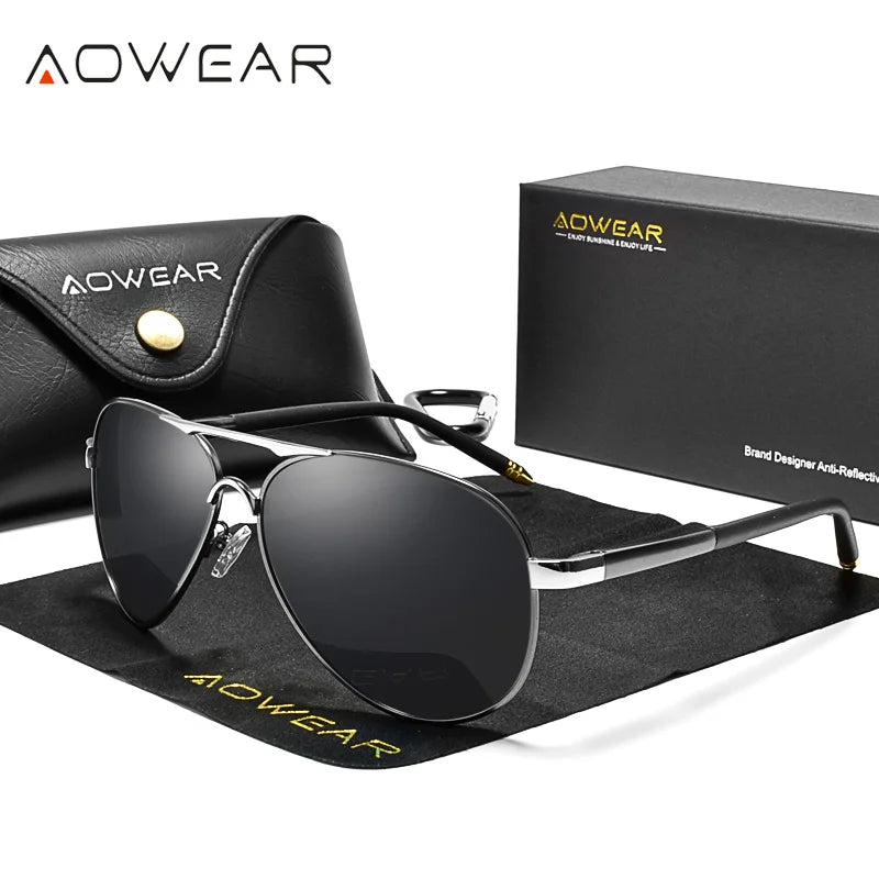 AOWEAR hommes Aviation lunettes de soleil hommes miroir polarisé lunettes de soleil pour homme HD conduite pilote lunettes de soleil lunettes de soleil homme