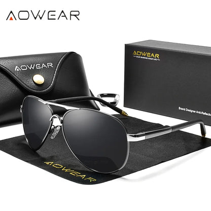 AOWEAR hommes Aviation lunettes de soleil hommes miroir polarisé lunettes de soleil pour homme HD conduite pilote lunettes de soleil lunettes de soleil homme