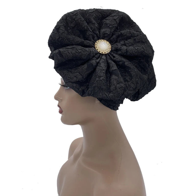 Turban Africain à Grande Fleur pour Femme, Foulard de Sauna Musulman à la Mode