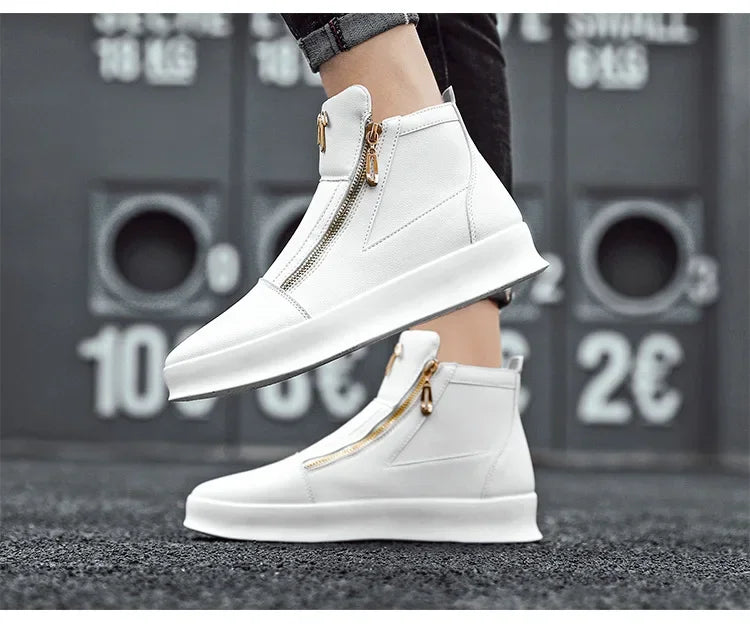 High Top Casual Shoes for Men Brand Ankle Boots Fashion White Men Skateboard Shoes Luxury Platform Sport Shoes Leather Men Boots