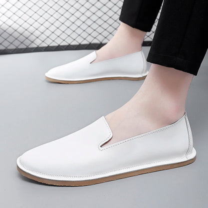 Chaussures à enfiler en cuir faites à la main, mocassins décontractés et souples pour hommes, mocassins simples et confortables, chaussures de bateau respirantes, chaussures plates d'affaires à la mode