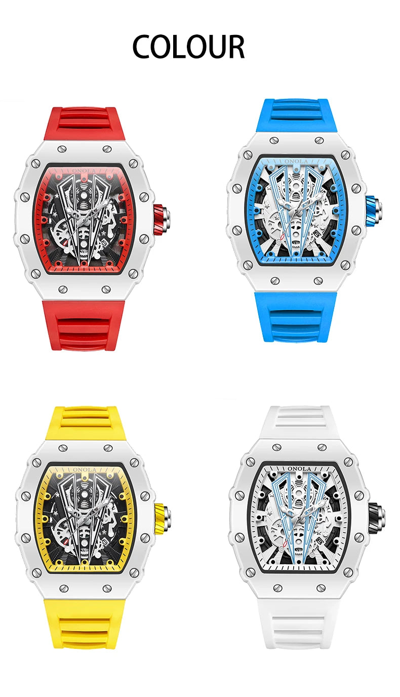 ONOLA-Montre Tonneau Blanche pour Homme, Horloge Masculine, Calendrier Showous, Degré d'Eau, Bande en Silicone