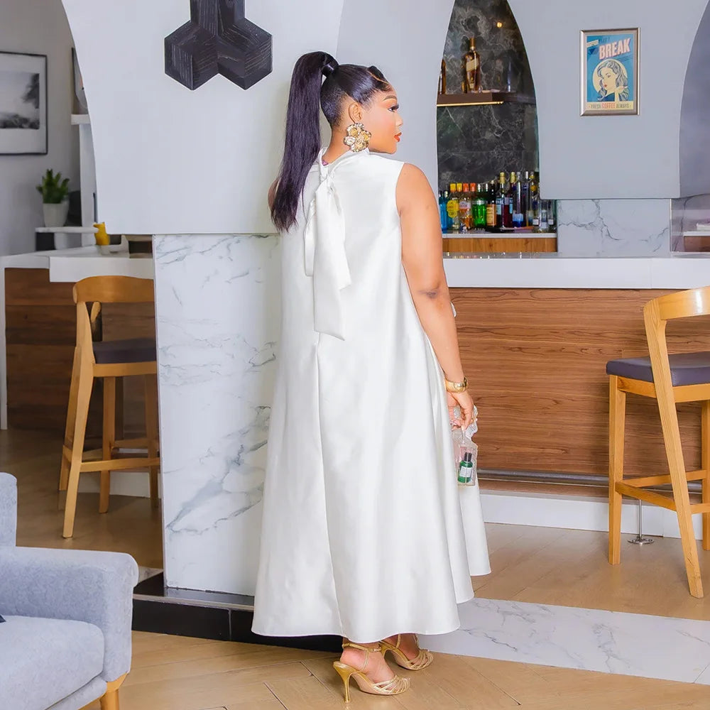 CM.YAYA femmes élégantes sans manches en vrac 3D fleur col rond robe 2025 été moulante rue africaine Midi Maxi robes longues robes