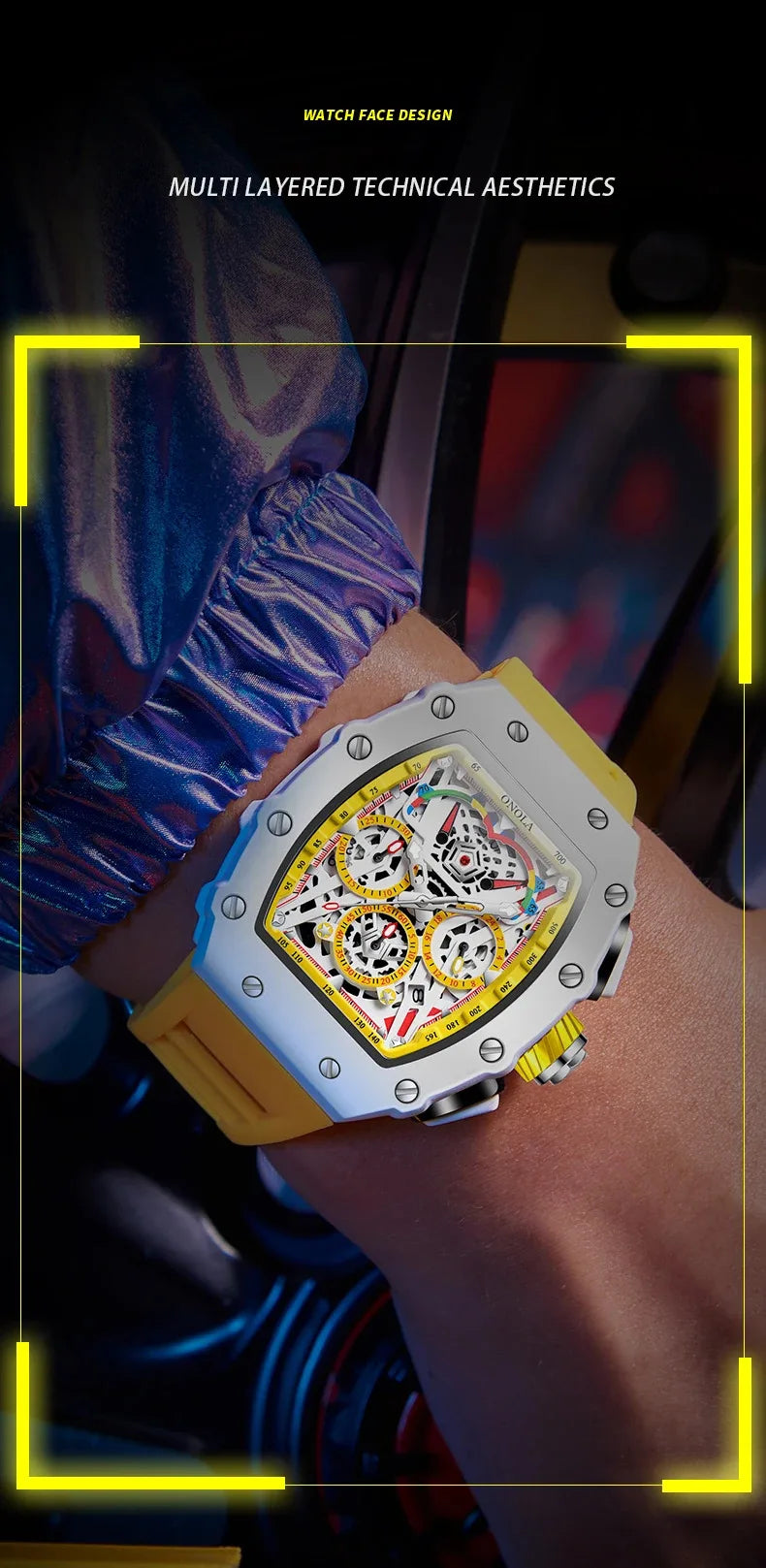 ONOLA-Montre Tonneau Étanche pour Homme, Chronographe, Quartz, dehors, Bracelet Silicone, Montre-Bracelet Blanche, Luxe, Nouvelle Mode, 2024