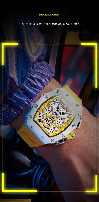 ONOLA-Montre Tonneau Étanche pour Homme, Chronographe, Quartz, dehors, Bracelet Silicone, Montre-Bracelet Blanche, Luxe, Nouvelle Mode, 2024