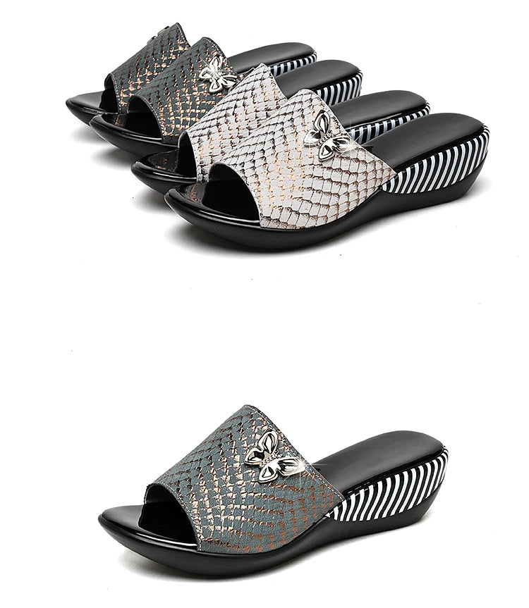 Sandales à Talons Compensés en Cuir group pour Femme, Pantoufles d'Été à la Mode, Chaussures Anti-Alde