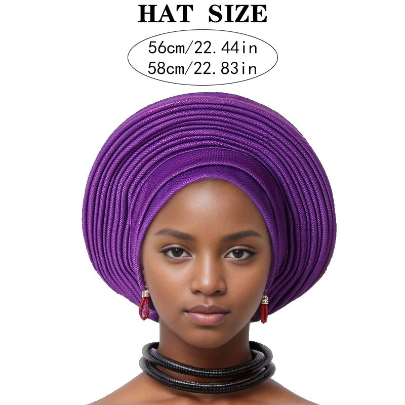 Turban Africain Plissé pour Femme, Déjà Fait, Cravates de Sauna, Bonnet Auto Gele, Hijab Musulman, Mariage Nigérian, Chapeau Rond