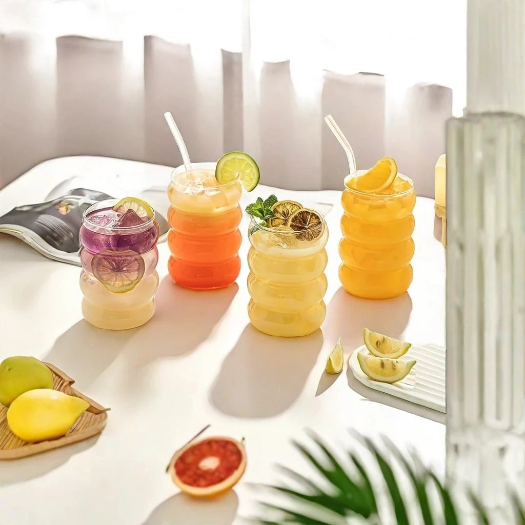Ensemble de verres à boire créatifs avec pailles, verre de lit, verres à cocktail, tasse à café transparente, standard, fruits, 4 pièces