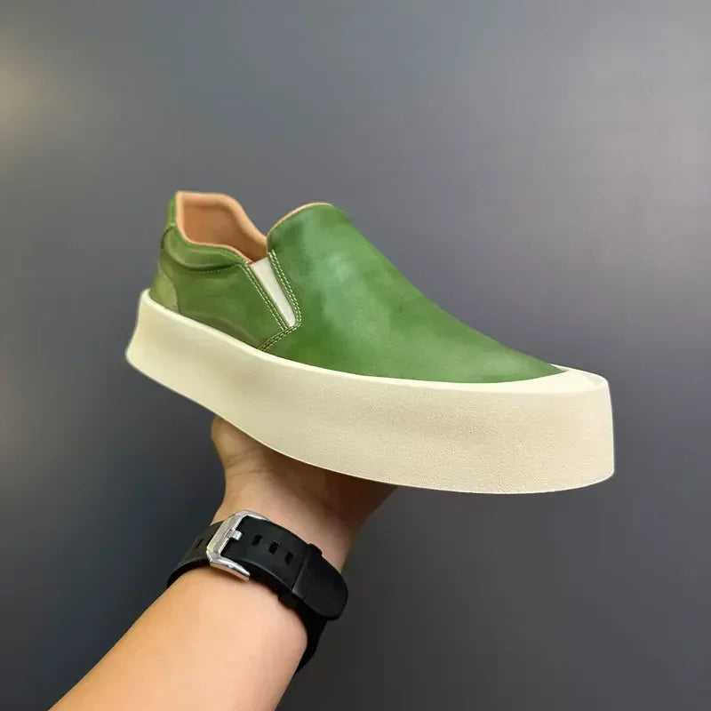 2025 printemps et automne nouveaux hommes chaussures décontractées en cuir véritable semelle épaisse conseil chaussures