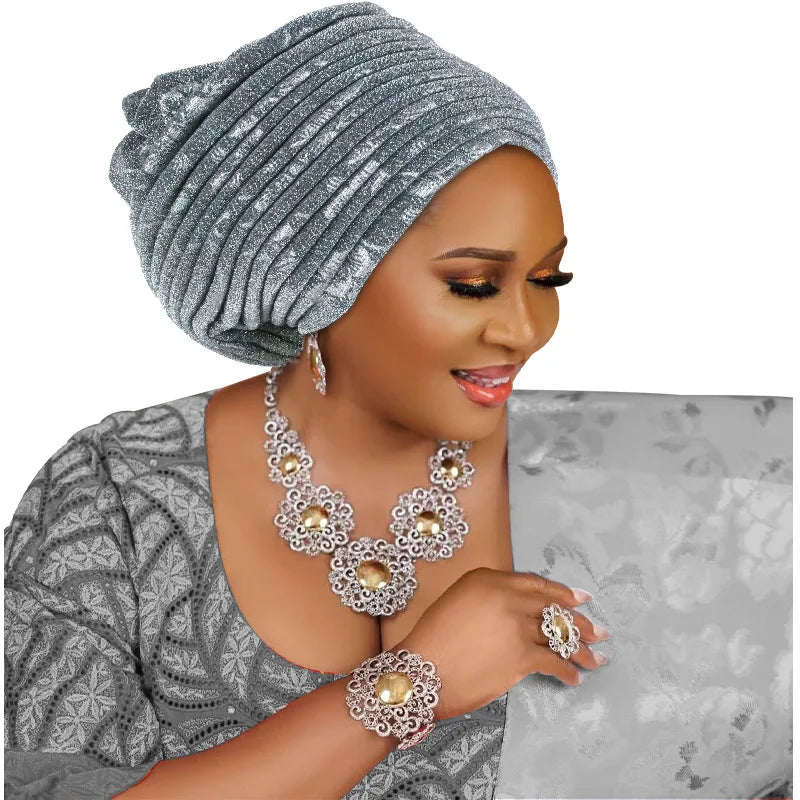 Turban Plissé pour Femme, Cravate de Sauna, ixde Mariage Africain, Nigeria, 2025