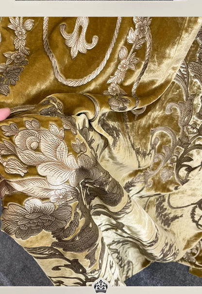 Rideaux occultants de luxe en feuille de velours de soie, estampage doré, pour salon, chambre à coucher, salle à manger, Nature, taille verticale personnalisée, Tulle blanc