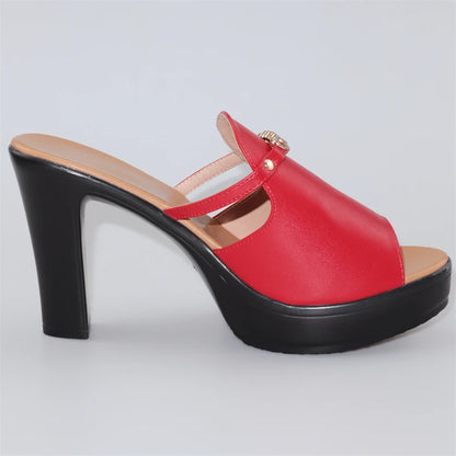 Chaussures à talons hauts de 10cm pour femmes, chaussures à plateforme, pantoufles d'été à semelle épaisse en cuir avec cœur épais, pour bureau et mariage, 2025