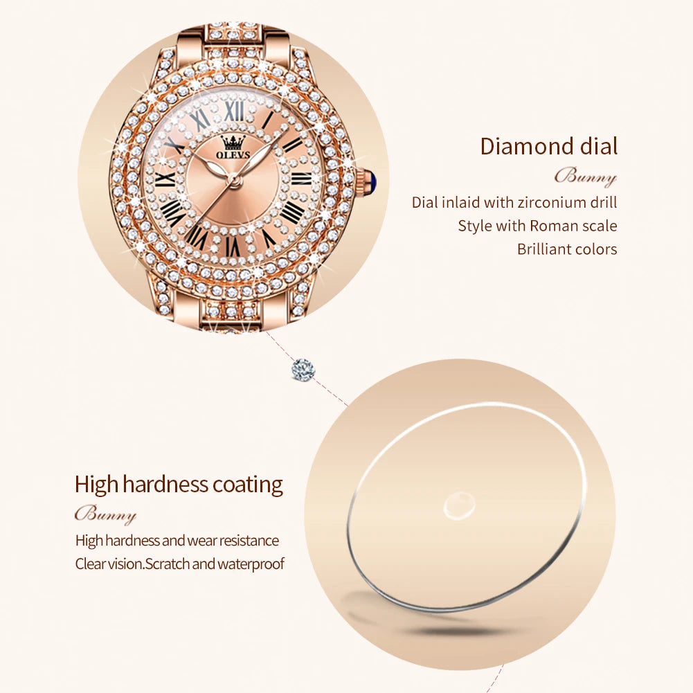 OLEVS Original diamant montre pour femmes mode élégant en acier inoxydable étanche Quartz montre-bracelet de luxe dames robe montres