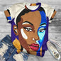 T-shirt col rond femme noir, streetwear, vintage, africain, impression 3D, mode décontractée, visage noir, baggy, t-shirts