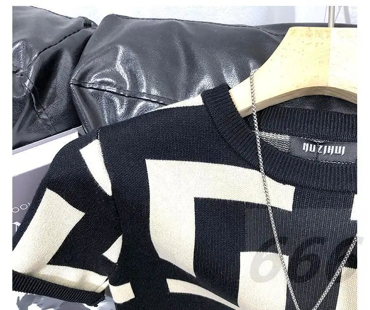 T-shirt à manches courtes Ice Inj, col rond, conception haut de gamme, fouet, imprimé géométrique, loisirs simples, mode estivale, nouveau, 2024