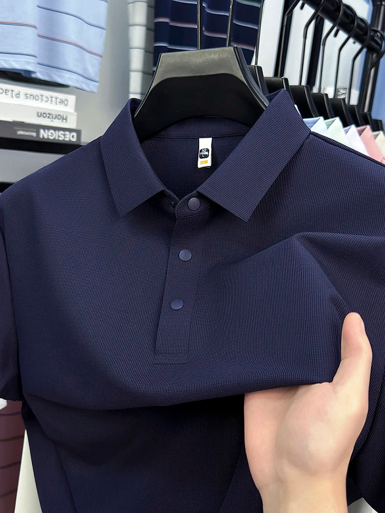 2025 Chemise polo gaufrée sportive pour hommes |   Tailles supérieures de Tennis de Golf évacuant l'humidité S-5XL, boutons-pression, antibactérien 7A de haute qualité