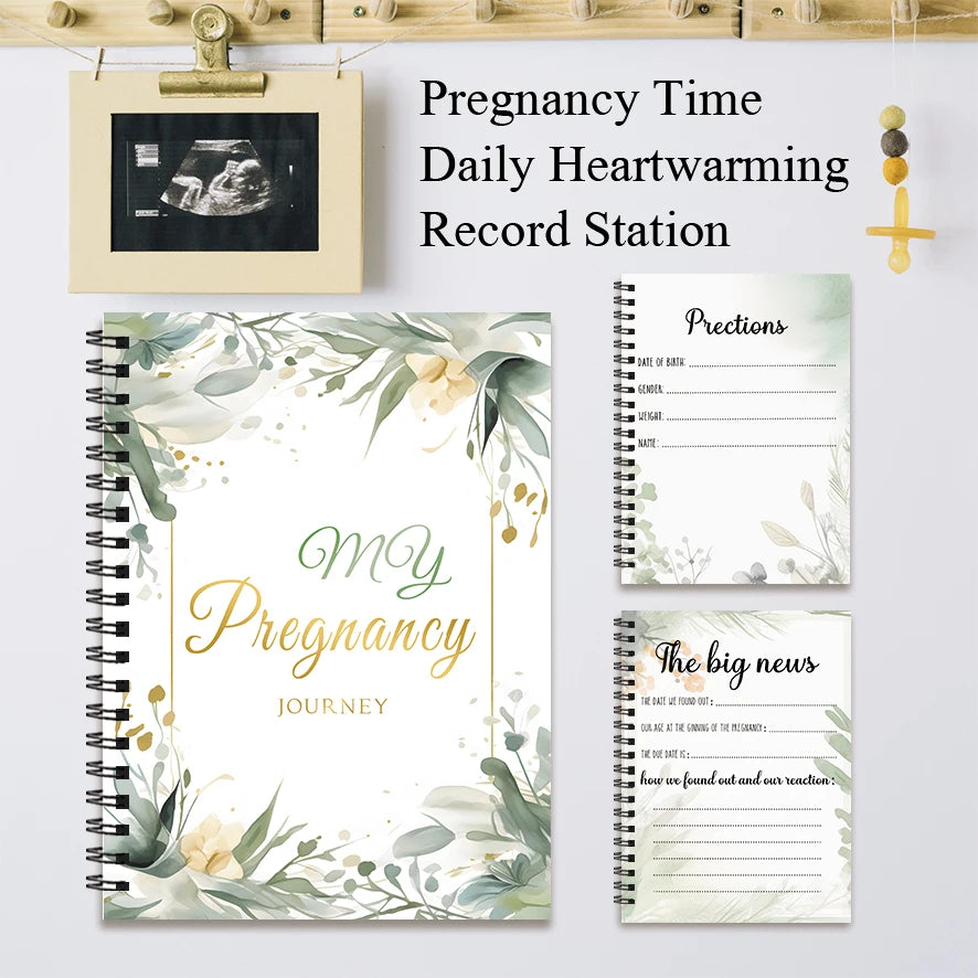 Ensemble Journal de grossesse : autocollants, traqueur hebdomadaire, livre de mémoire florale de style Ink (8,3 x 11,2", 32 pages) - Registre prénatale, nouvelle maman Gi