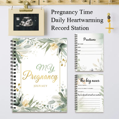 Ensemble Journal de grossesse : autocollants, traqueur hebdomadaire, livre de mémoire florale de style Ink (8,3 x 11,2", 32 pages) - Registre prénatale, nouvelle maman Gi
