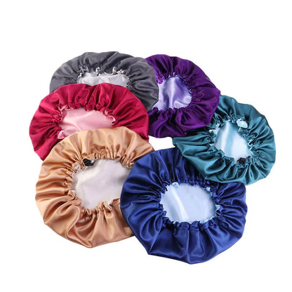 Bonnet en Satin réversible pour cheveux, Double couche réglable, couvre-tête pour dormir, accessoires de coiffure bouclés et élastiques