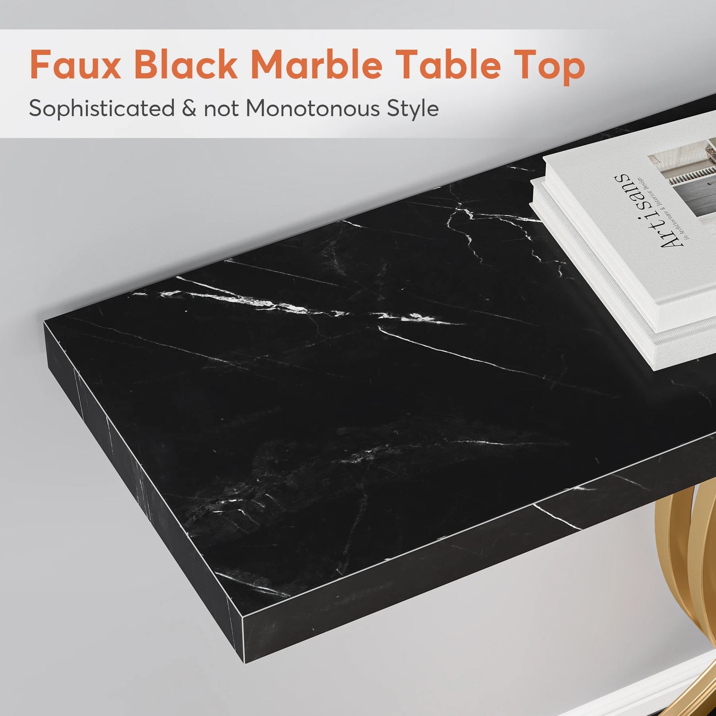 Tribesigns-Table d'entrée dorée, canapé moderne en imitation marbre, avec pieds géométriques en métal, 39 pouces