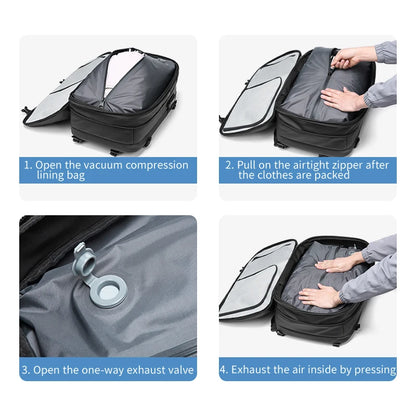 Sac à dos de voyage à compression sous vide pour hommes, sac à dos pour ordinateur portable 17 pouces, sac à dos scolaire de grande capacité, sac à dos de randonnée étendu SR