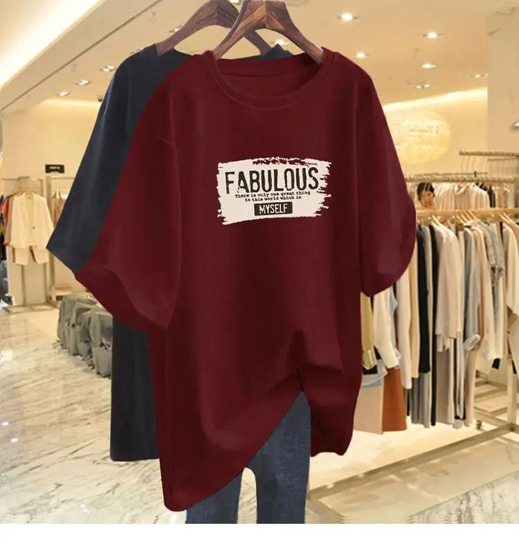 T-shirt à manches courtes et col rond pour femmes, t-shirts basiques en pur coton, t-shirt décontracté, pulls College de lettres, mode élégante d'été, 45-105 noix