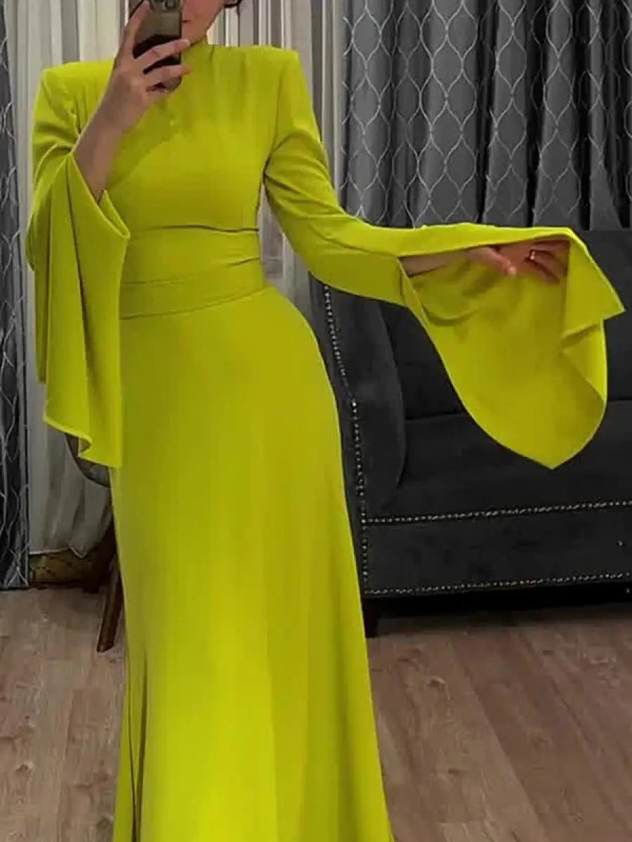 Uoozee 2024 dernier Style de mode couleur unie robe de soirée femmes printemps été manches à volants élégant a-ligne Maxi robes