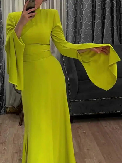 Uoozee 2024 dernier Style de mode couleur unie robe de soirée femmes printemps été manches à volants élégant a-ligne Maxi robes