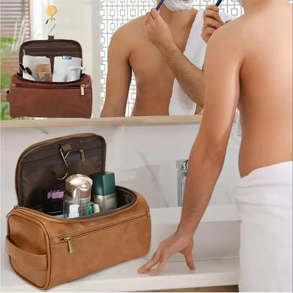 Trousse de toilette en cuir pour hommes et femmes, Kit Dopp, trousse de toilette suspendue pour hommes, trousse de toilette de voyage pour voyager, grand sac à cosmétiques pour T