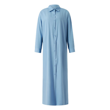 Robe chemise boutonnée à revers pour femmes, robe longue monochrome, streetwear décontracté pour dames, chemise à manches longues pour documents, automne