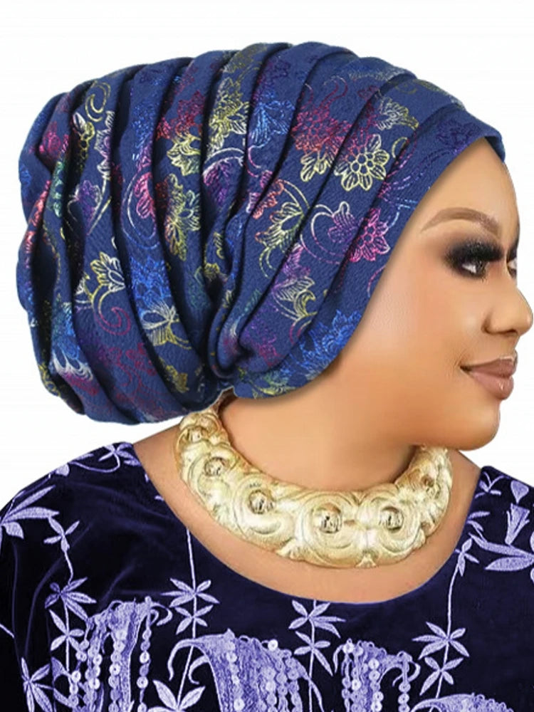 Turban Plissé à Paillettes pour Femme, Écharpe de Sauna Musulmane, Chapeau Africain, 2025