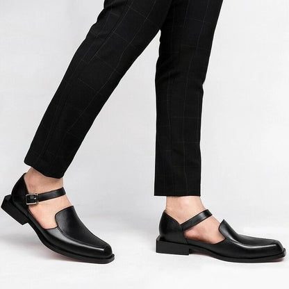 Sandales d'été noires pour hommes, chaussures habillées en cuir Pu avec sangle à boucle, chaussures formelles d'affaires, nouvelle collection