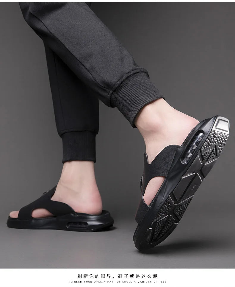 Luxury Men's Genuine Leather Sandals Classic Roman Men Shoes Slippers Soft Comfortable Men Non-slip Walking Slippers Footwea