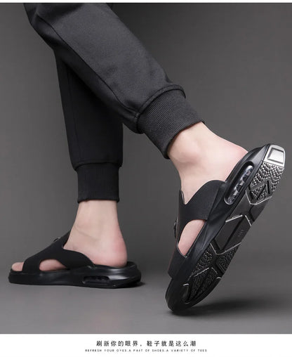 Luxury Men's Genuine Leather Sandals Classic Roman Men Shoes Slippers Soft Comfortable Men Non-slip Walking Slippers Footwea