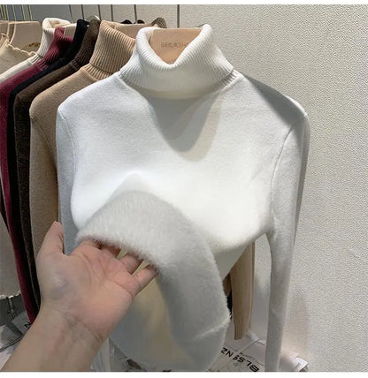 Pull épais à col haut pour femme, haut d'hiver chaud et doux, couleur unie, vêtements intérieurs, chemise à bascule, nouvelle collection 2025