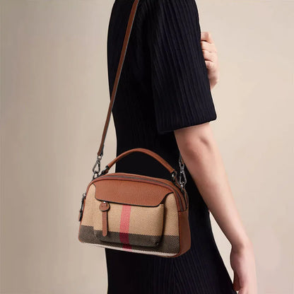 Sac à main chic à motif écossais – Toile premium – Mélange de cuir, haut élégant – poignée et bandoulière